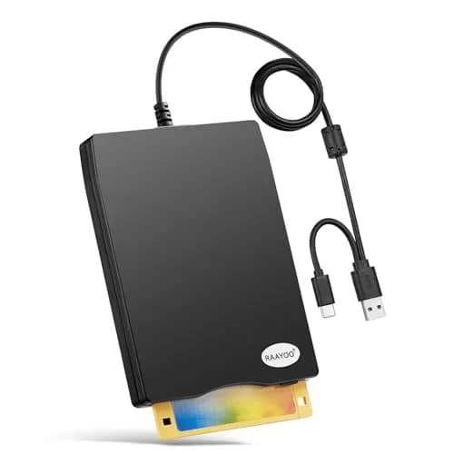 RAAYOO USB Floppy Disk Drive Reader 1.44 MB | Reads Old Floppy Disks on Windows 11/10/8/7 PCs — Black