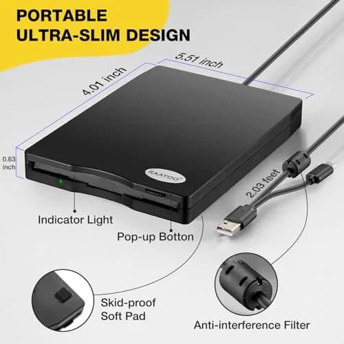 RAAYOO USB Floppy Disk Drive Reader 1.44 MB | Reads Old Floppy Disks on Windows 11/10/8/7 PCs thumbnail 7
