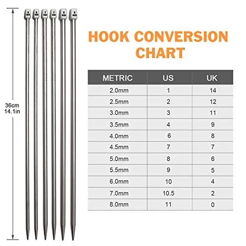BCMRUN Straight Knitting Needle Set 36cm (14.1 inch) | 11 Sizes 2mm-8mm Stainless Steel with Stitch Markers & Tape thumbnail 4