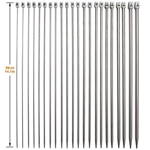 BCMRUN Straight Knitting Needle Set 36cm (14.1 inch) | 11 Sizes 2mm-8mm Stainless Steel with Stitch Markers & Tape thumbnail 3