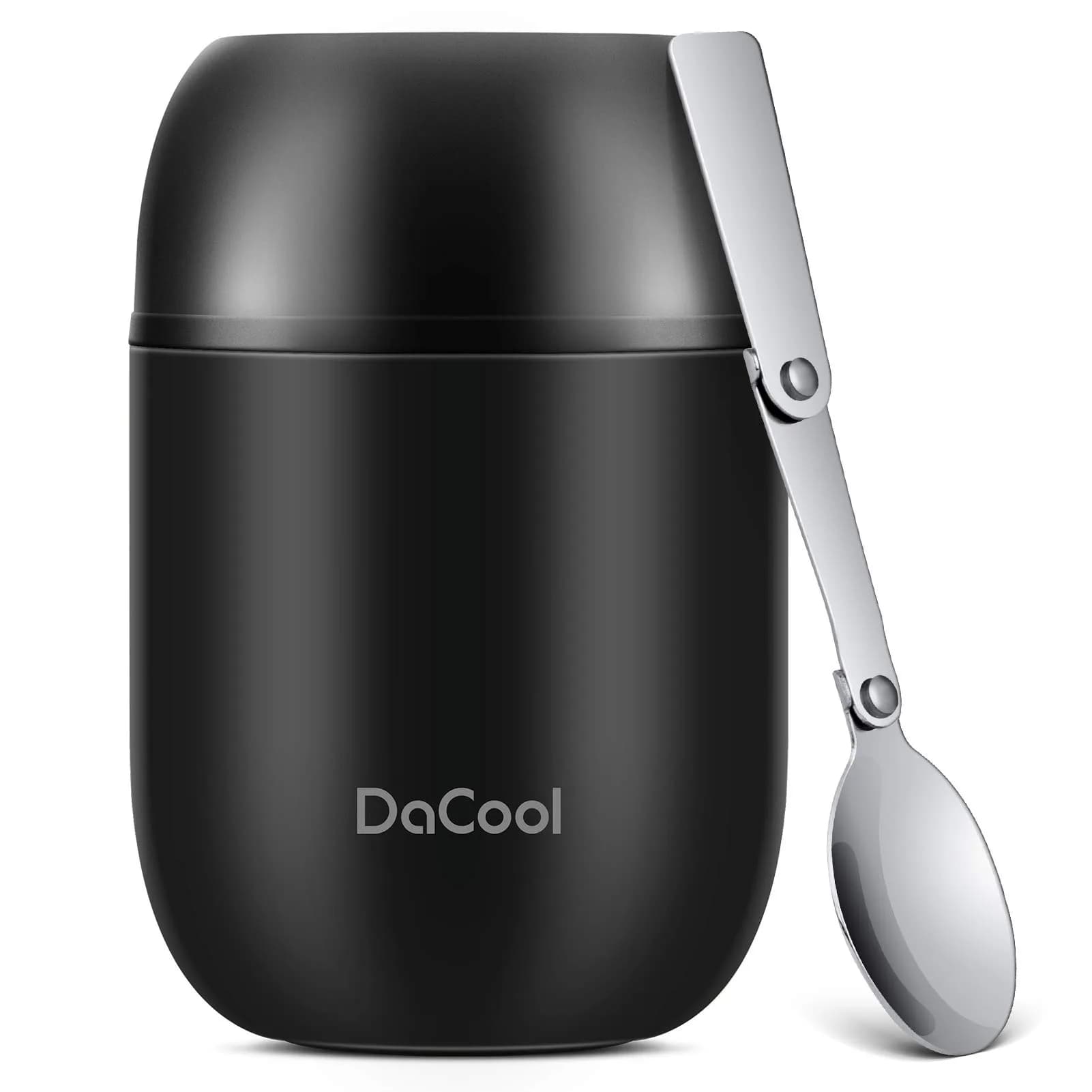 DaCool Insulated Food Jar 16 oz Vacuum Stainless Steel Leak Proof Hot Cold Kids Adults — Black-16 Ounce