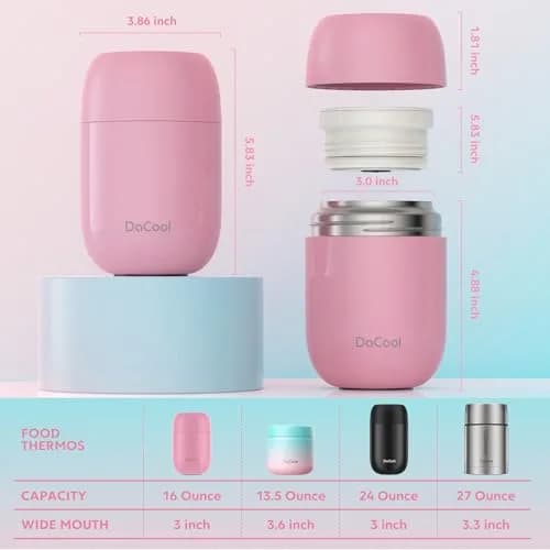 DaCool Insulated Food Jar 16 oz | Leak-Proof Vacuum Stainless Steel Kids & Adults Pink thumbnail 6