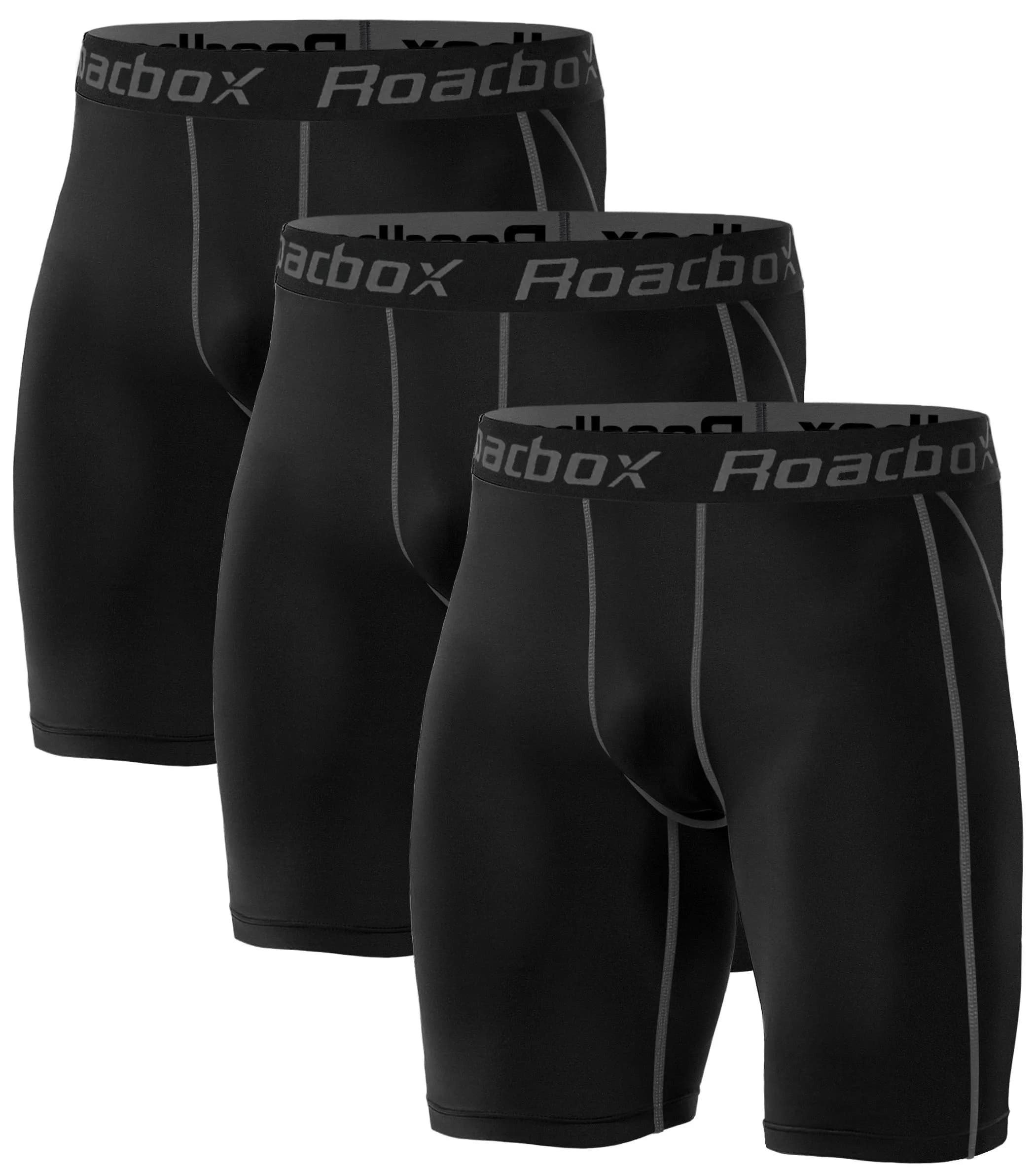 Roadbox Men's Compression Shorts 6-inch Inseam (3-Pack, Black) | Athletic Workout & Running