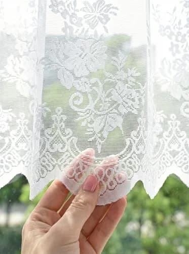 Molaxhome White Lace Valance Curtains 130cm (51") x 40cm (16") | Floral Embroidered Semi Sheer Window Topper thumbnail 3
