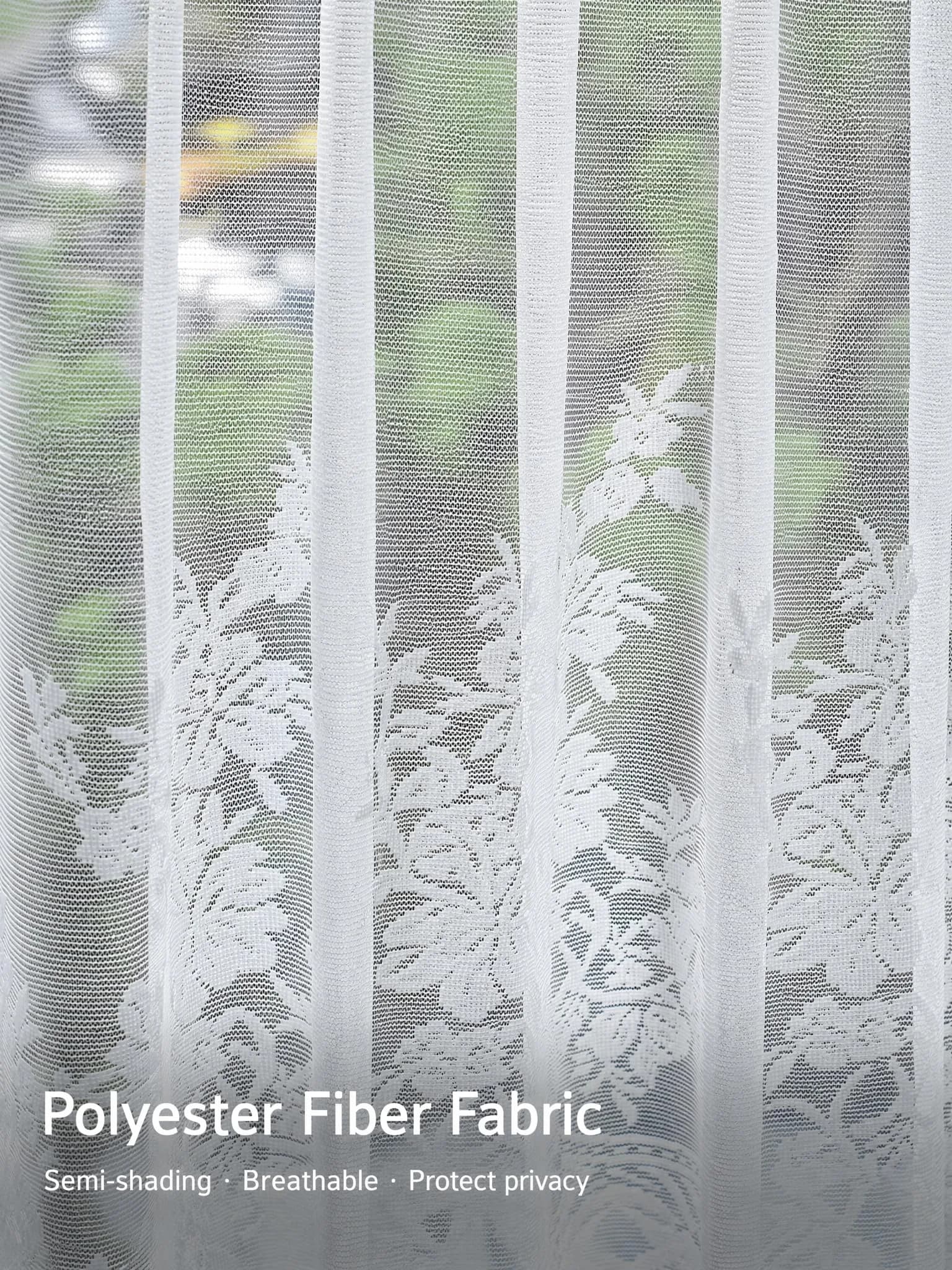 Molaxhome White Lace Valance Curtains 130cm (51") x 40cm (16") | Floral Embroidered Semi Sheer Window Topper - view 4