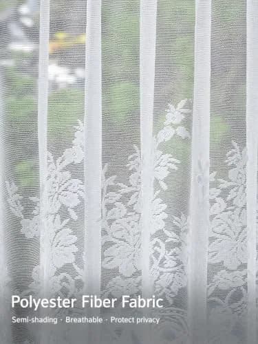 Molaxhome White Lace Valance Curtains 130cm (51") x 40cm (16") | Floral Embroidered Semi Sheer Window Topper thumbnail 4