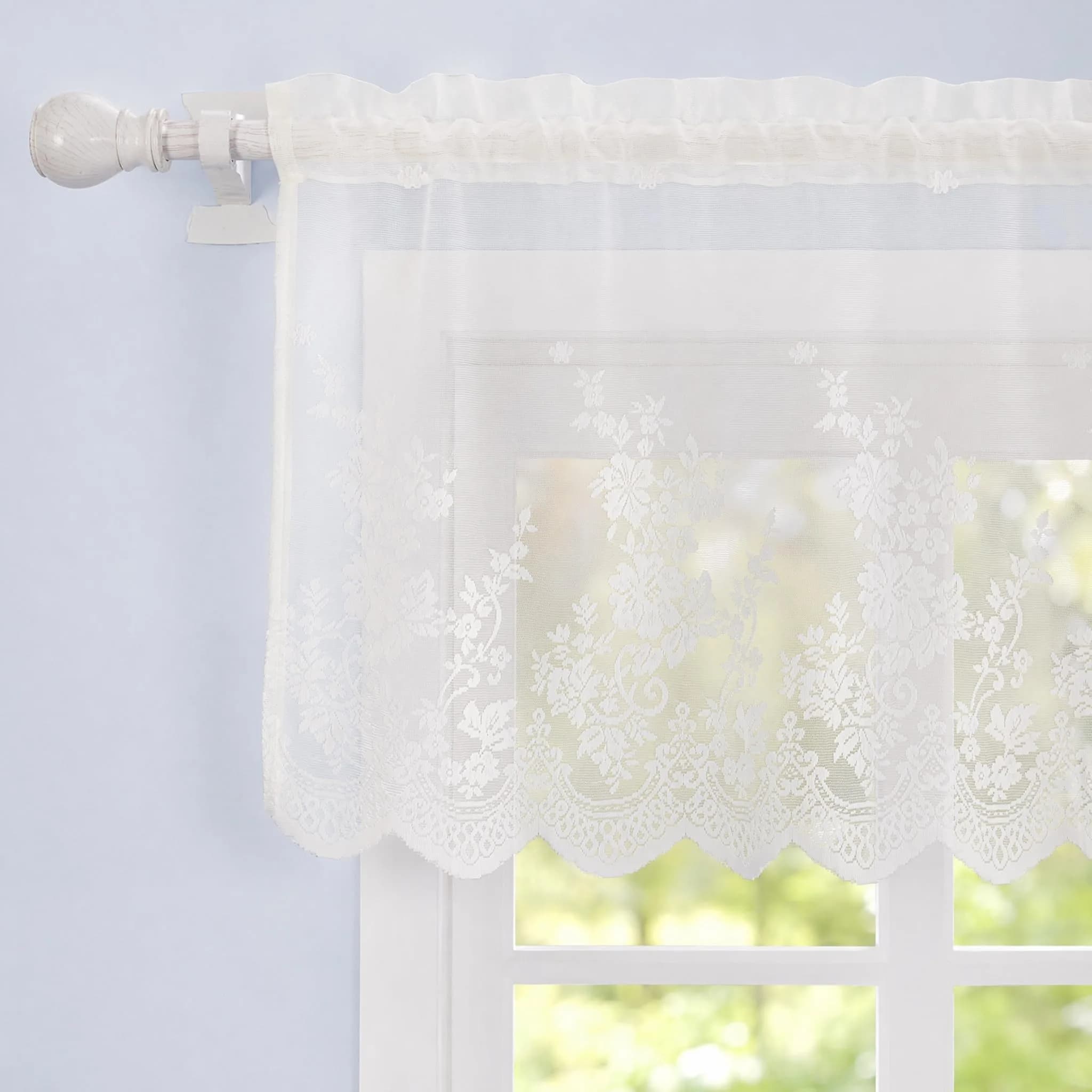 Molaxhome White Lace Valance Curtains 130cm (51") x 40cm (16") | Floral Embroidered Semi Sheer Window Topper - main product image