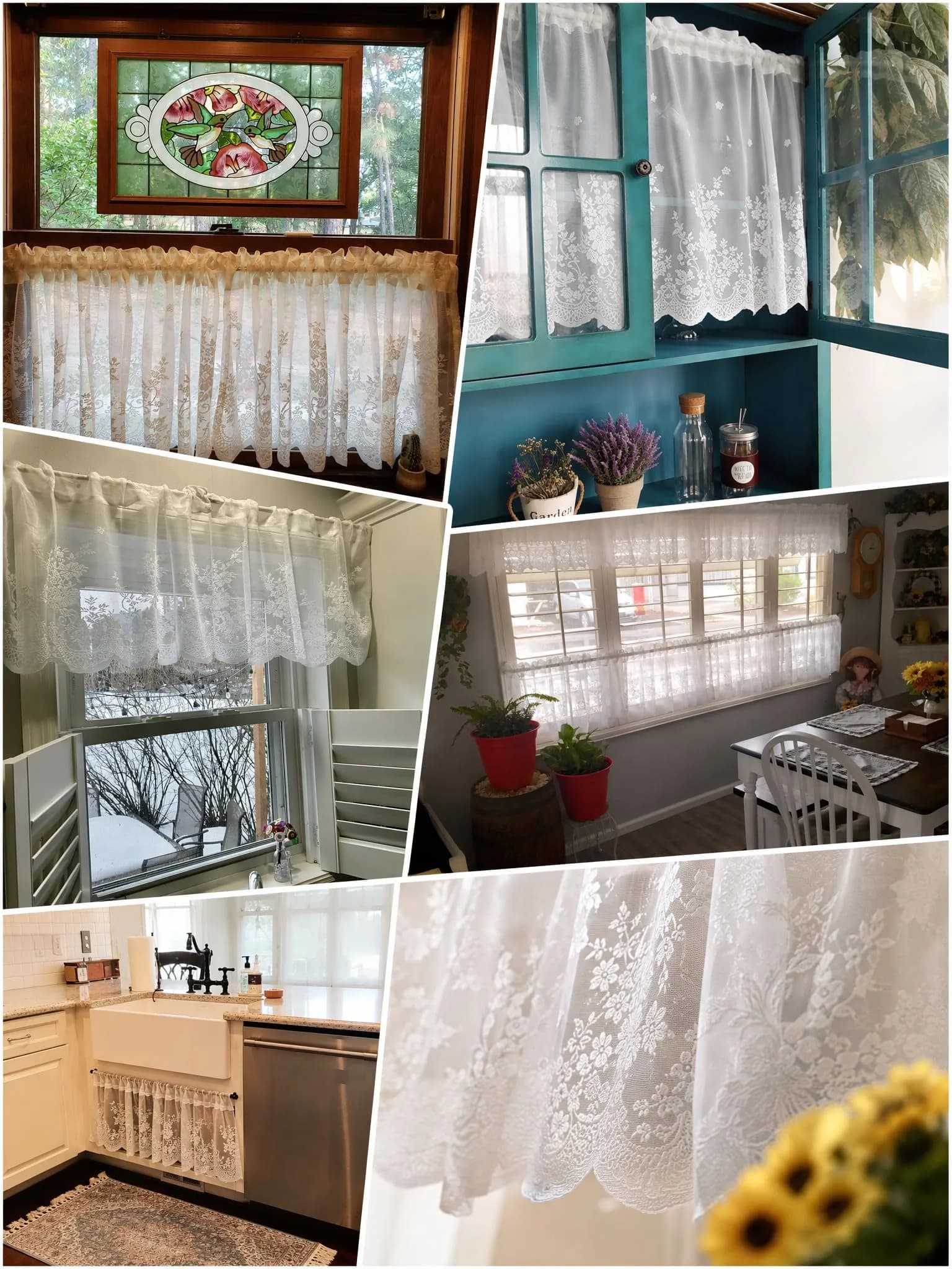 Molaxhome White Lace Valance Curtains 130cm (51") x 40cm (16") | Floral Embroidered Semi Sheer Window Topper - view 7
