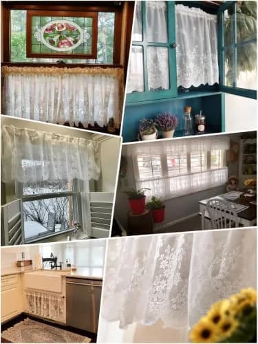 Molaxhome White Lace Valance Curtains 130cm (51") x 40cm (16") | Floral Embroidered Semi Sheer Window Topper thumbnail 7