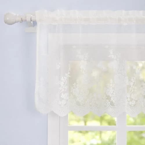 Molaxhome White Lace Valance Curtains 130cm (51") x 40cm (16") | Floral Embroidered Semi Sheer Window Topper thumbnail 1