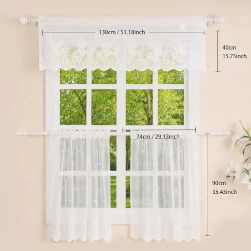 Molaxhome White Lace Valance Curtains 130cm (51") x 40cm (16") | Floral Embroidered Semi Sheer Window Topper thumbnail 2