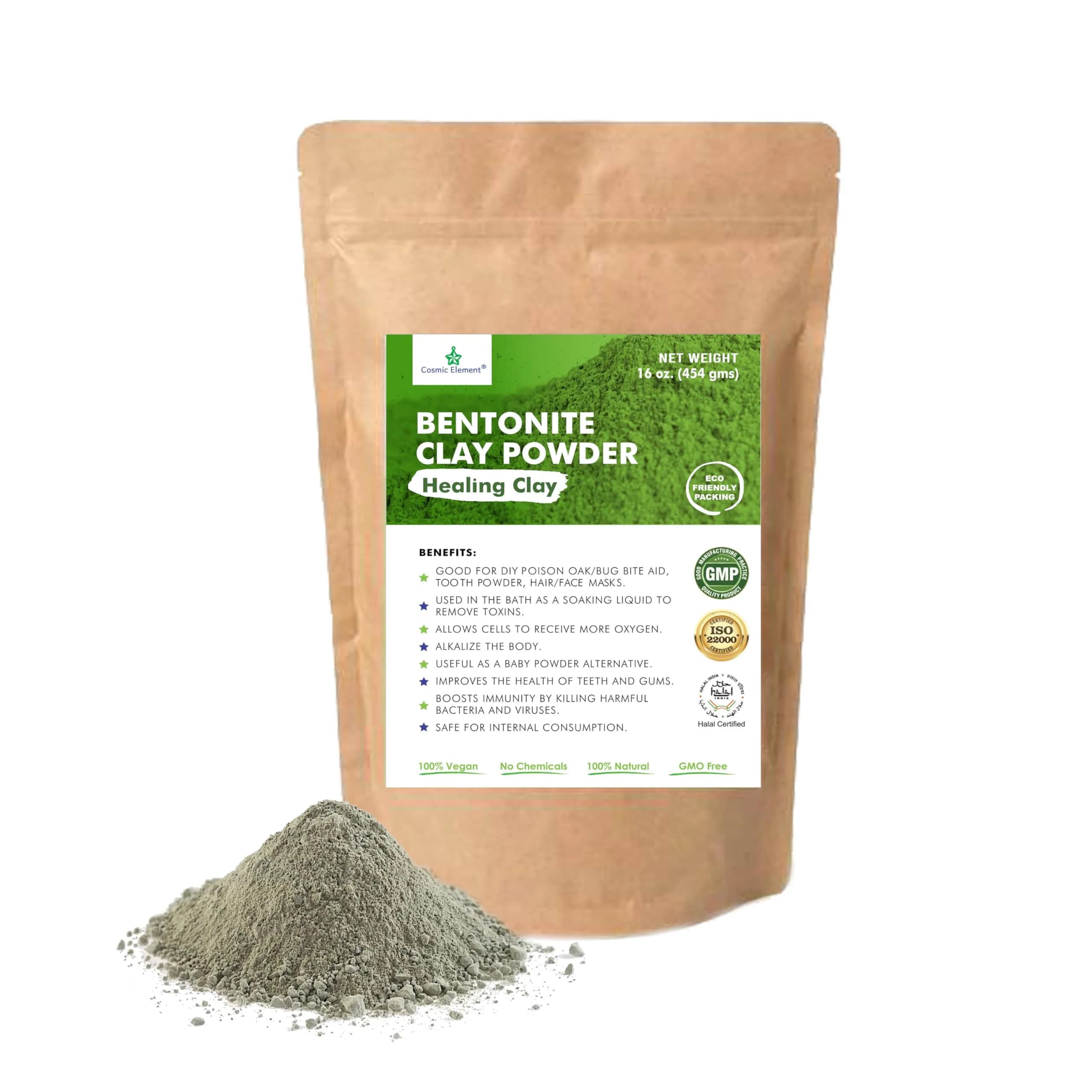 Cosmic Element Vegan Calcium Bentonite Clay Powder 16oz | Deep Pore Detox & Skin Care — 16 Ounce