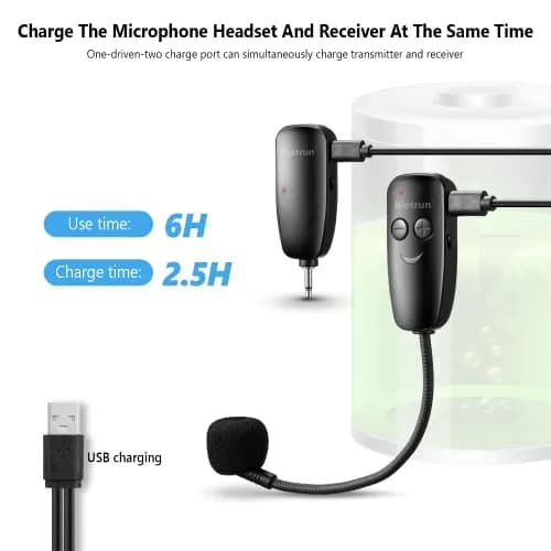 Bietrun UHF Wireless Headset Microphone System with 160ft Range & Dual Connectors | Rechargeable 6-Hour Battery thumbnail 4