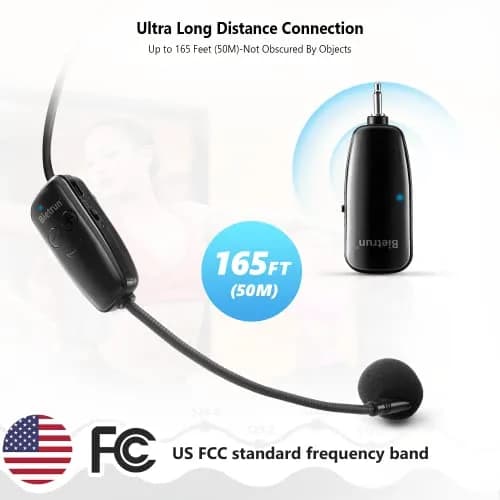 Bietrun UHF Wireless Headset Microphone System with 160ft Range & Dual Connectors | Rechargeable 6-Hour Battery thumbnail 3
