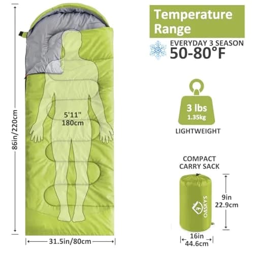 oaskys Camping Sleeping Bag - 3 Season Waterproof & Lightweight | Suitable for Adults & Kids thumbnail 2