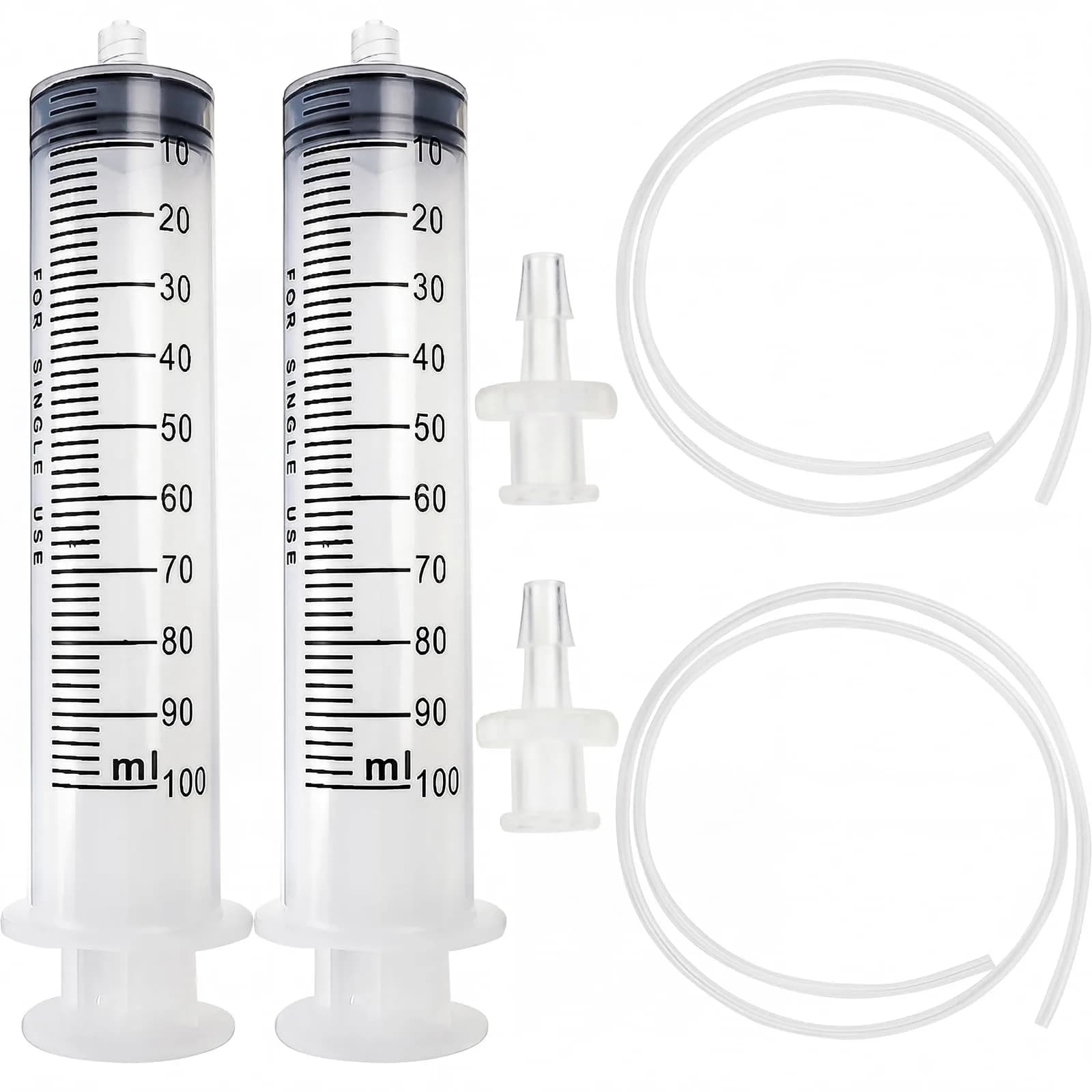DEPEPE 60ml Plastic Syringe with 13in Tubing & Luer Connections (2-Pack, Transparent) | Sterile Lab Sample Injection — 100ML