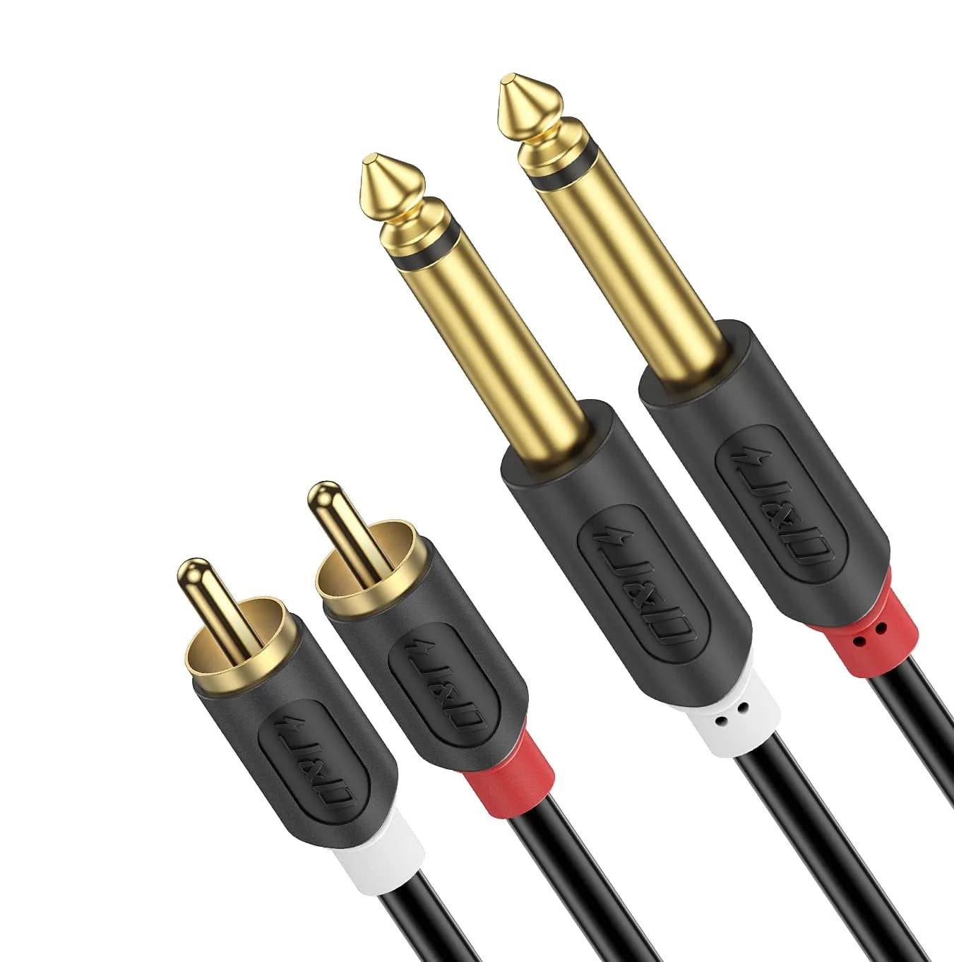 J&D Dual 1/4 inch TS to Dual RCA Stereo Audio Interconnect Cable, 0.91 m (3 Feet) | Gold Plated Connectors for Minimal Signal Loss - main product image