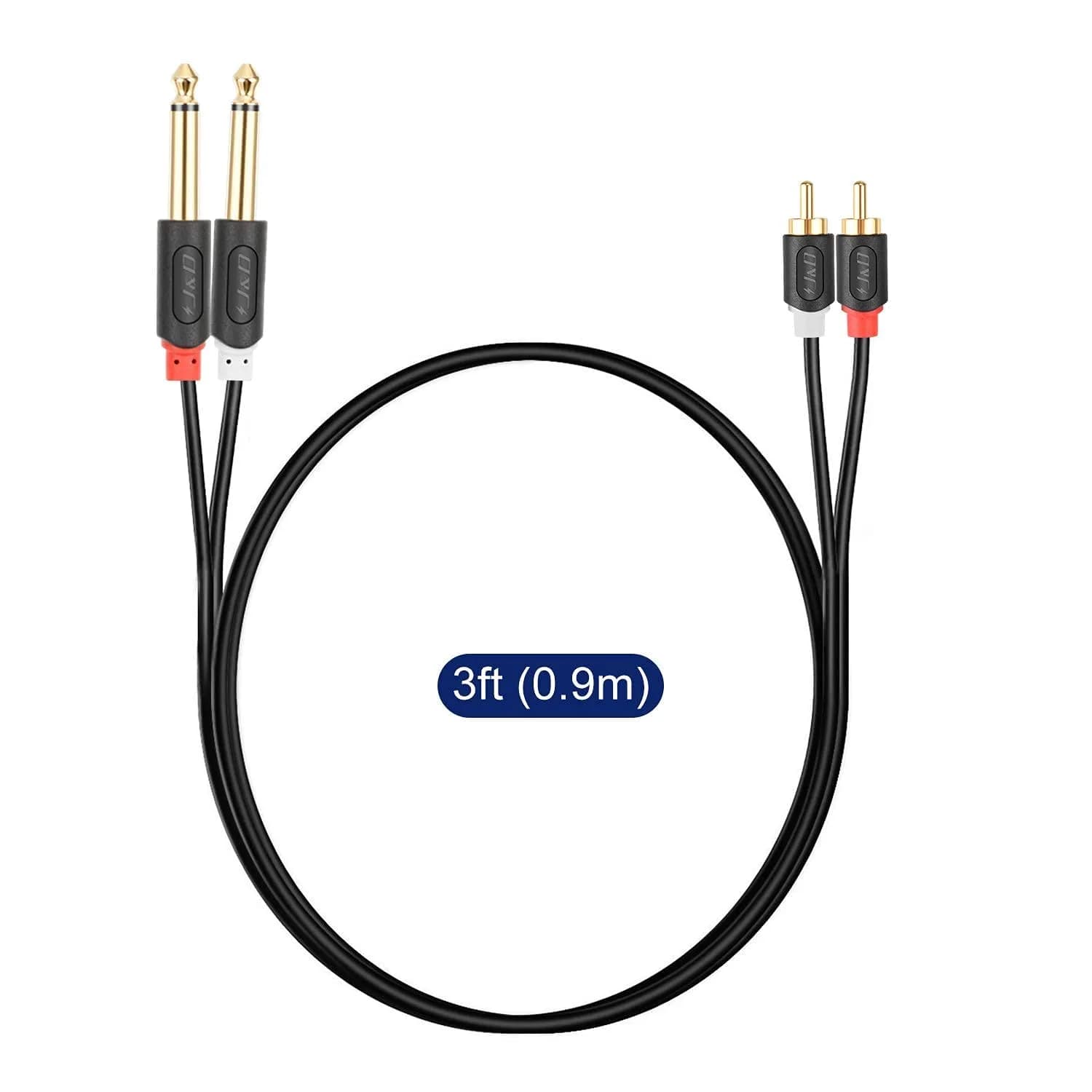 J&D Dual 1/4 inch TS to Dual RCA Stereo Audio Interconnect Cable, 0.91 m (3 Feet) | Gold Plated Connectors for Minimal Signal Loss - view 7