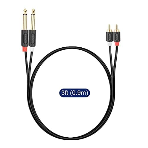J&D Dual 1/4 inch TS to Dual RCA Stereo Audio Interconnect Cable, 0.91 m (3 Feet) | Gold Plated Connectors for Minimal Signal Loss thumbnail 7