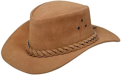 Infinity Leather Australian Unisex Tan Western Style Cowboy Outback Real Suede Leather Aussie Bush Hat M | Shapeable Brim thumbnail 1