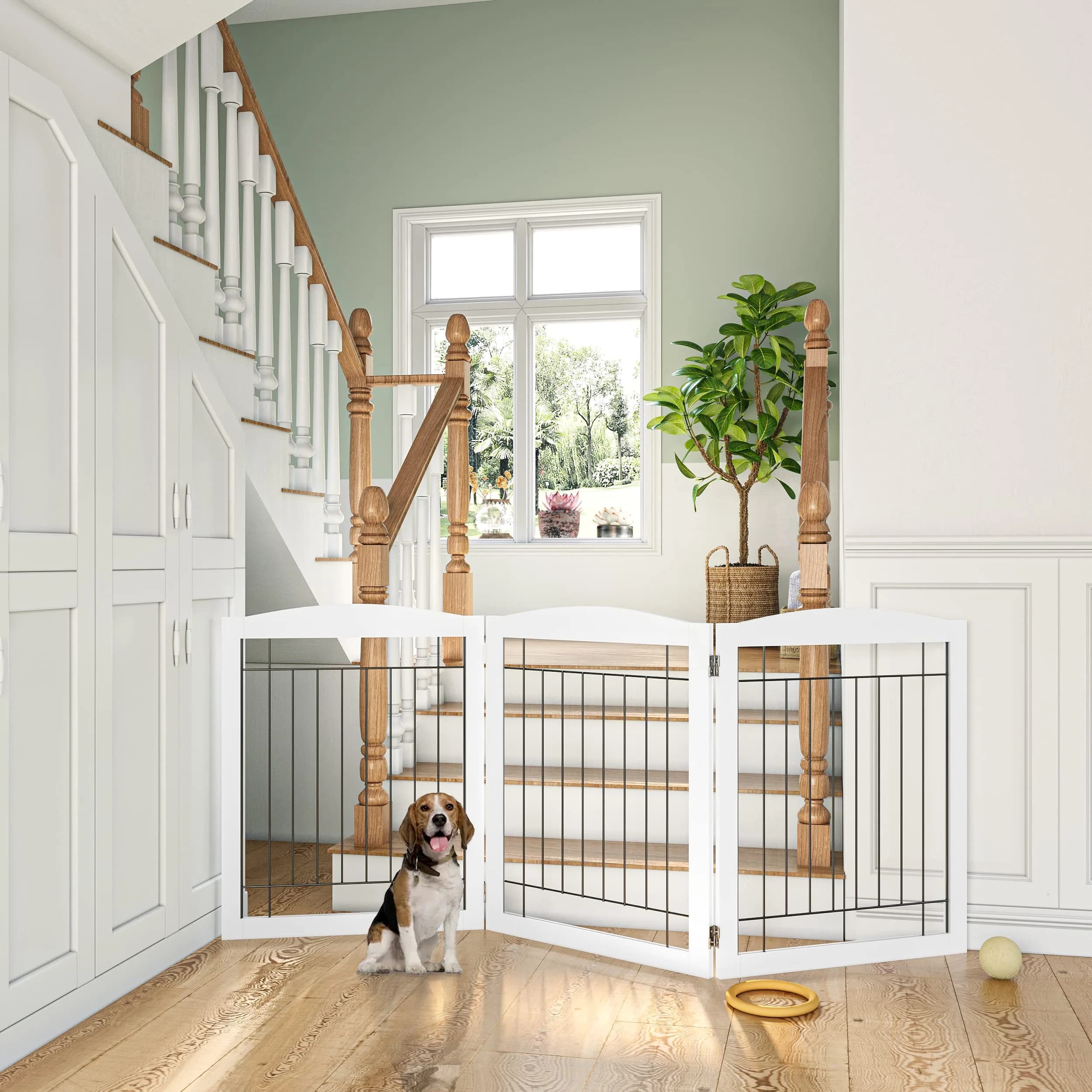 PAWLAND Extra Wide Dog Gate for The House | Foldable Wooden Pet Fence, 30" Height, 3 Panels, White thumbnail 5