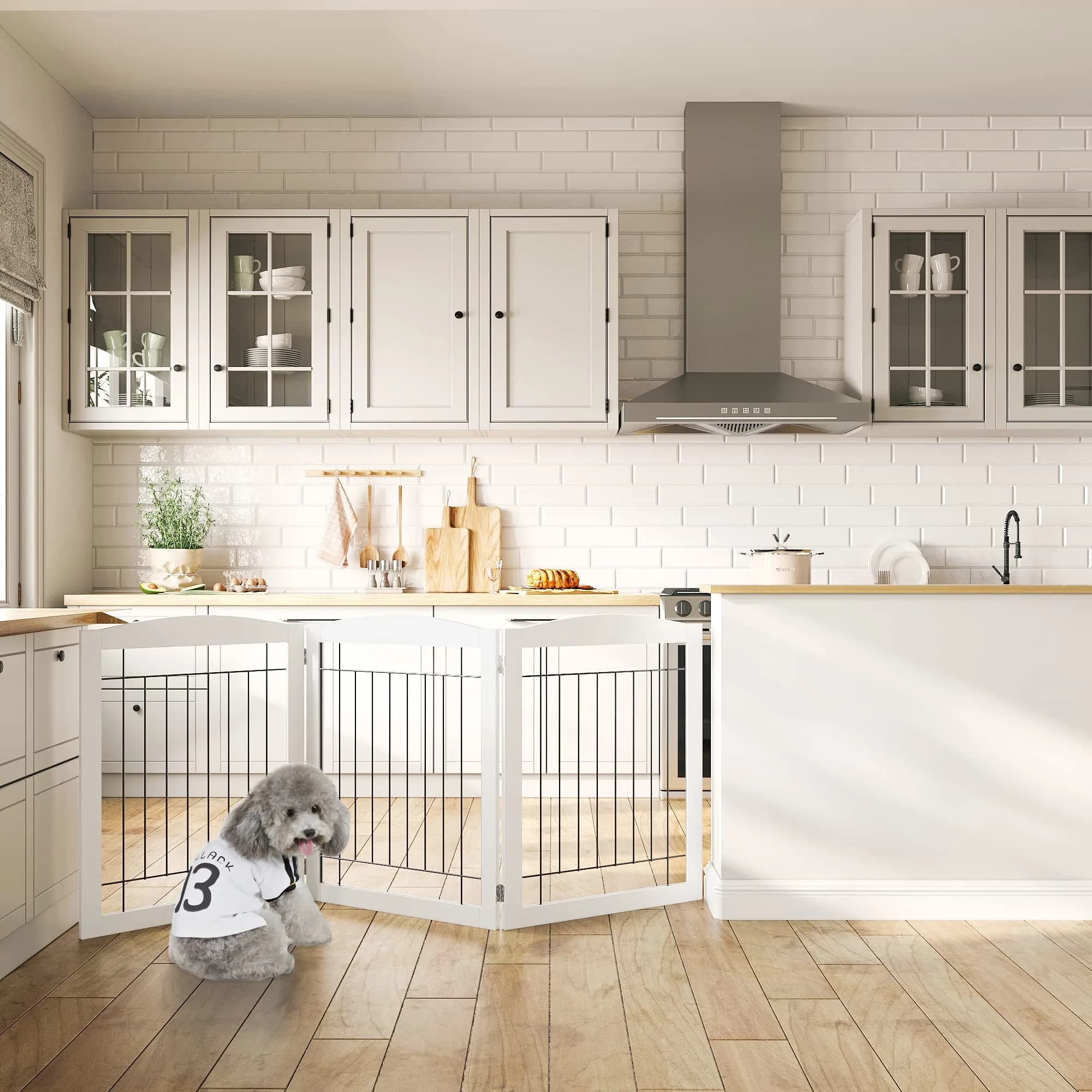 PAWLAND Extra Wide Dog Gate for The House | Foldable Wooden Pet Fence, 30" Height, 3 Panels, White thumbnail 9