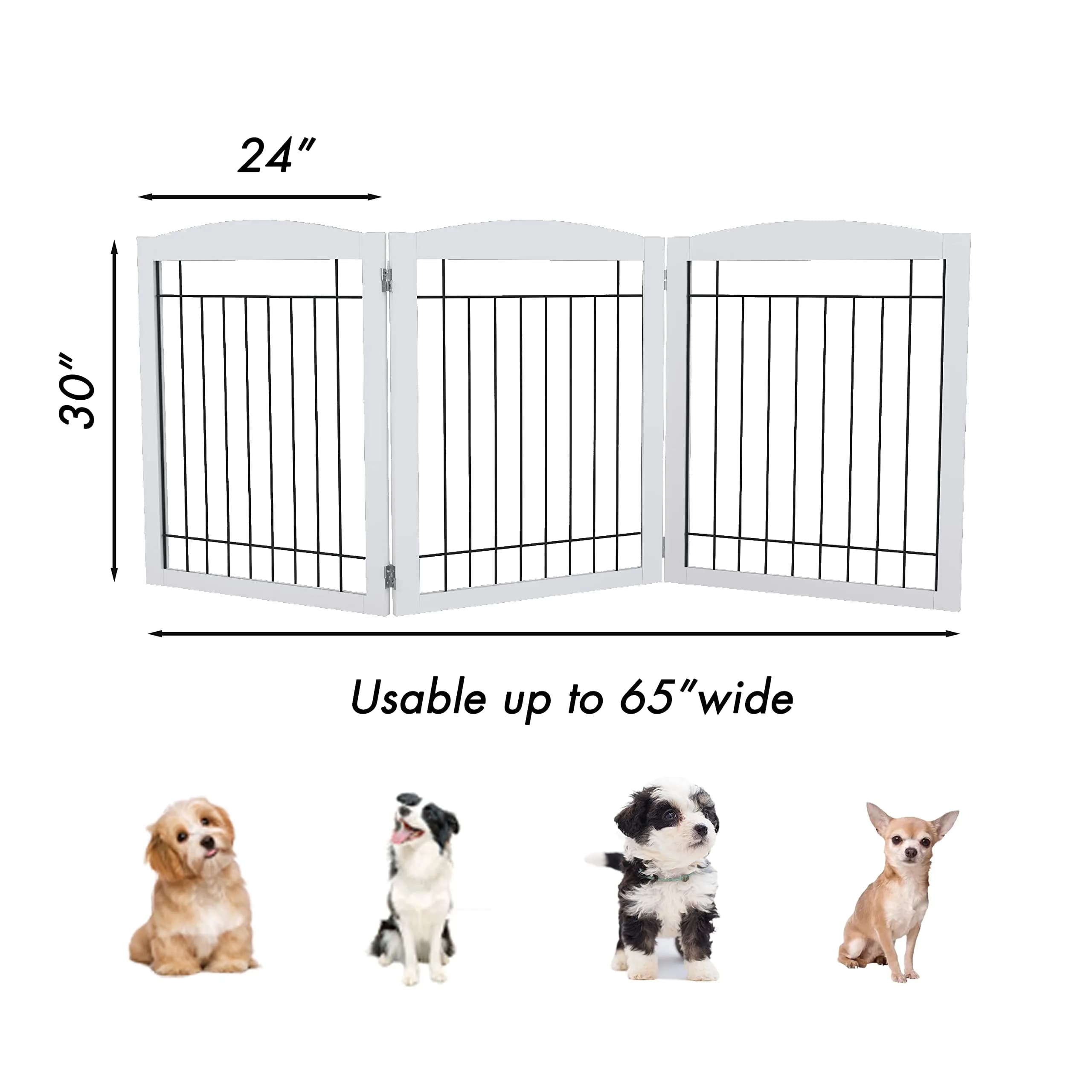 PAWLAND Extra Wide Dog Gate for The House | Foldable Wooden Pet Fence, 30" Height, 3 Panels, White thumbnail 3
