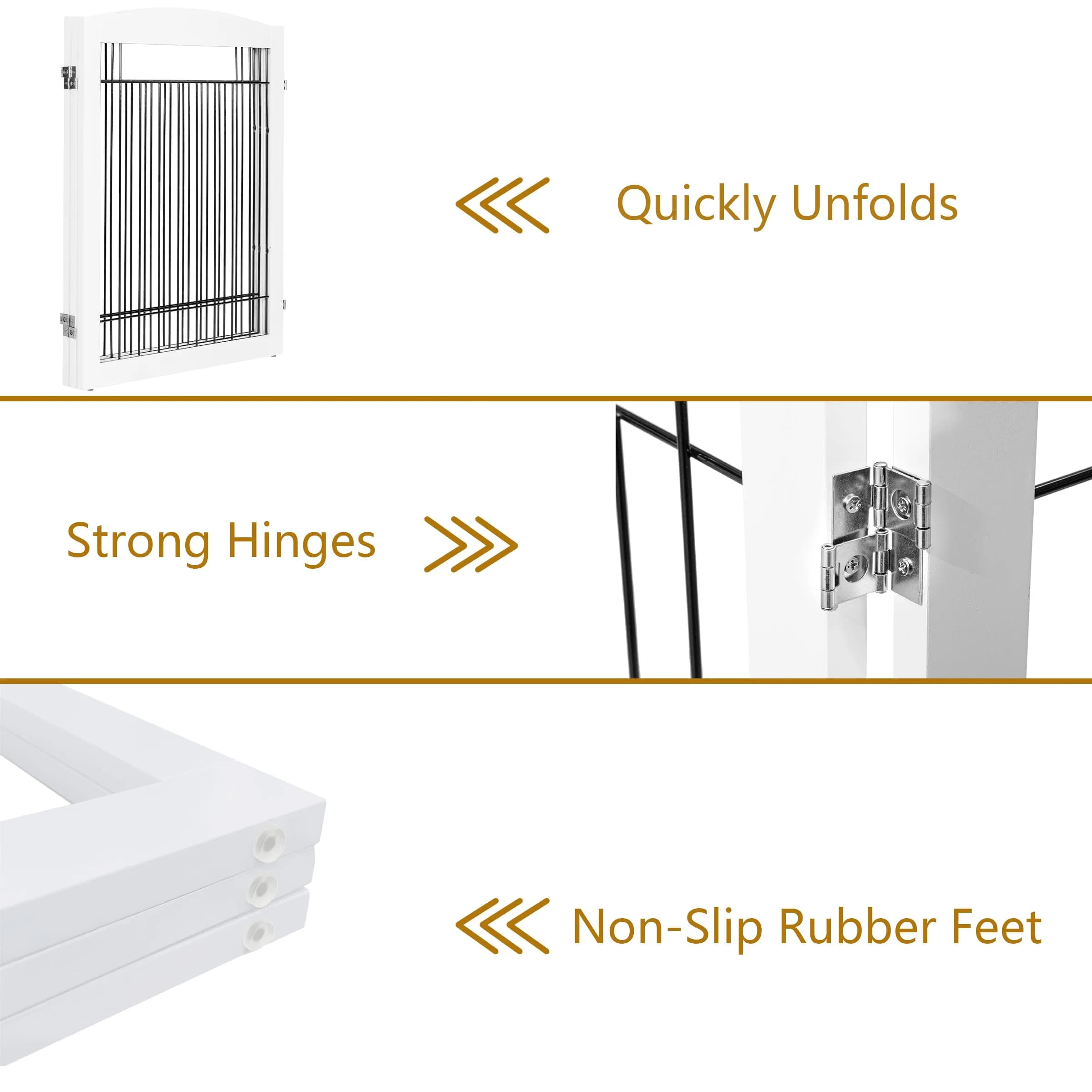 PAWLAND Extra Wide Dog Gate for The House | Foldable Wooden Pet Fence, 30" Height, 3 Panels, White thumbnail 4