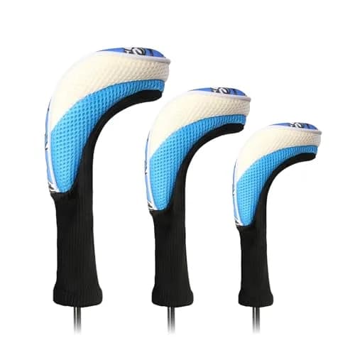 LONGCHAO Golf Club Head Cover Set for Driver & Woods | Thick, Soft & Stretchy 1680D Material (3 pcs, Black/Blue) thumbnail 1