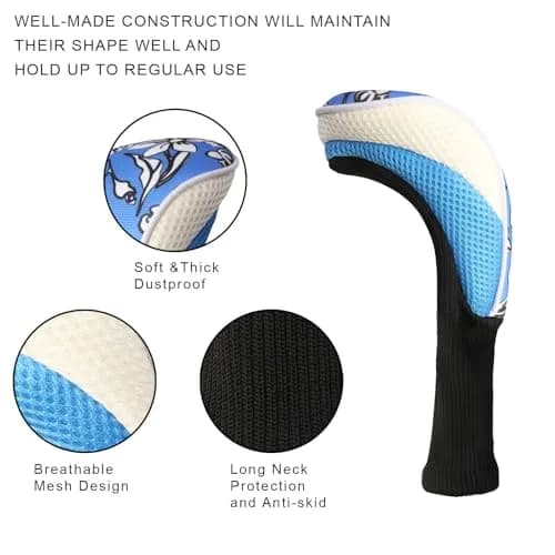 LONGCHAO Golf Club Head Cover Set for Driver & Woods | Thick, Soft & Stretchy 1680D Material (3 pcs, Black/Blue) thumbnail 2