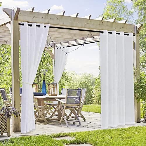 RYB HOME 2 Panels Pergola Sheer Outdoor Curtains for Patio Waterproof | Linen Look & Semi-Transparent thumbnail 1