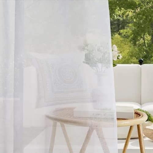 RYB HOME 2 Panels Pergola Sheer Outdoor Curtains for Patio Waterproof | Linen Look & Semi-Transparent thumbnail 4