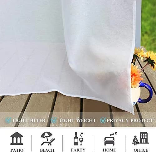 RYB HOME 2 Panels Pergola Sheer Outdoor Curtains for Patio Waterproof | Linen Look & Semi-Transparent thumbnail 6