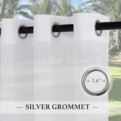 RYB HOME 2 Panels Pergola Sheer Outdoor Curtains for Patio Waterproof | Linen Look & Semi-Transparent thumbnail 2