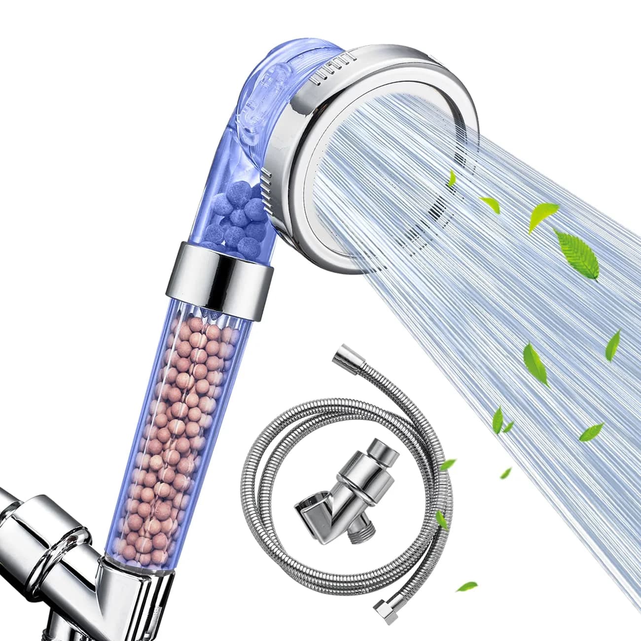 VIKILY Filtered Shower Head with Handheld, 3 Spray Modes, 156 ml (5.5 Fl Oz) | Purifies Water for Healthier Skin & Hair — Blue