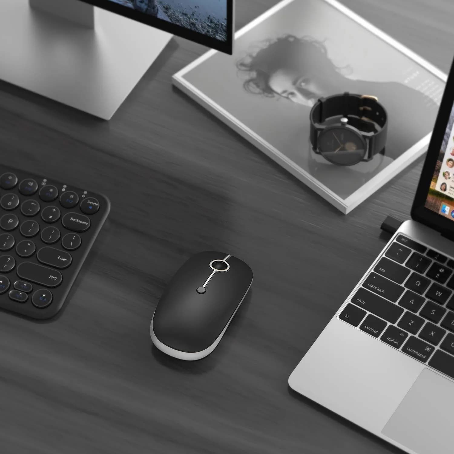 VssoPlor Type-C Wireless Mouse, Rechargeable Ergonomic Computer Mouse with USB & Type-C Receiver, Black Silver | Quiet Clicks & Adjustable DPI - view 8