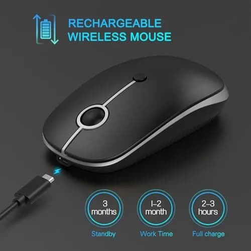 VssoPlor Type-C Wireless Mouse, Rechargeable Ergonomic Computer Mouse with USB & Type-C Receiver, Black Silver | Quiet Clicks & Adjustable DPI thumbnail 3