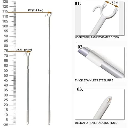 asunflower Extendable Clothes Hook Pole 116 cm (45.67") | Reach High Items with Utility Hook thumbnail 3