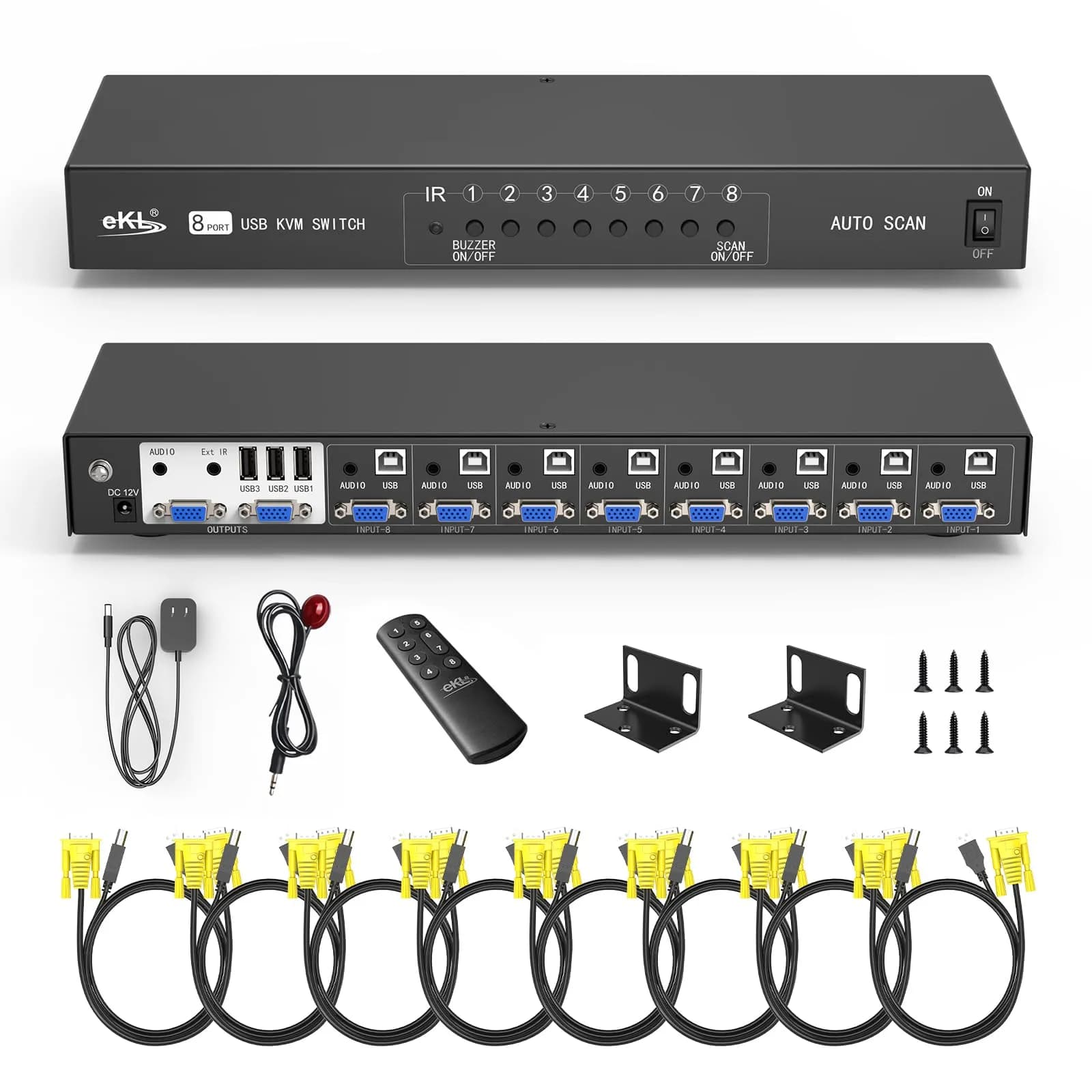 eKL 8 Port VGA KVM Switch 8x2 Support USB Audio Keyboard Mouse 1920x1440 | Share 8 Computers
