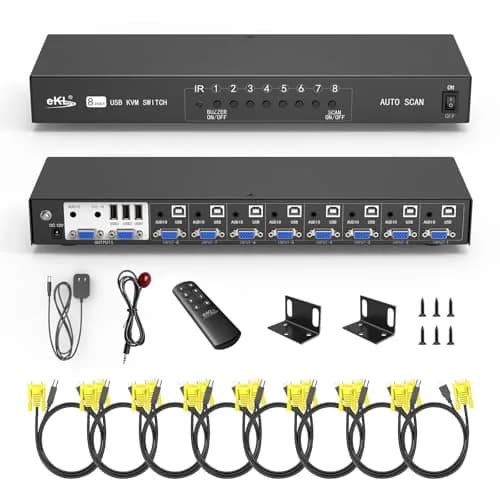 eKL 8 Port VGA KVM Switch 8x2 Support USB Audio Keyboard Mouse 1920x1440 | Share 8 Computers thumbnail 1