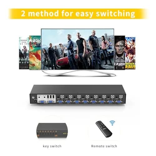 eKL 8 Port VGA KVM Switch 8x2 Support USB Audio Keyboard Mouse 1920x1440 | Share 8 Computers thumbnail 5