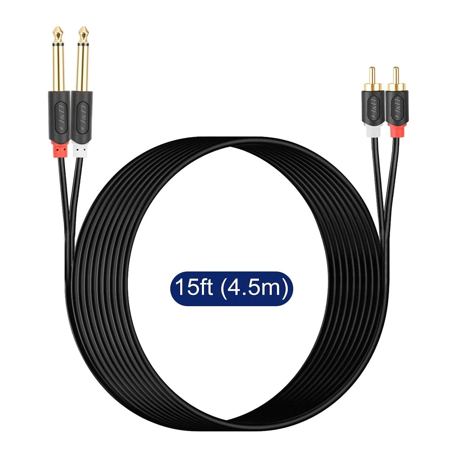 J&D Dual 1/4 inch TS to Dual RCA Stereo Audio Cable 4.57 m (15 Feet) | Connect Speakers to Amplifiers - view 7