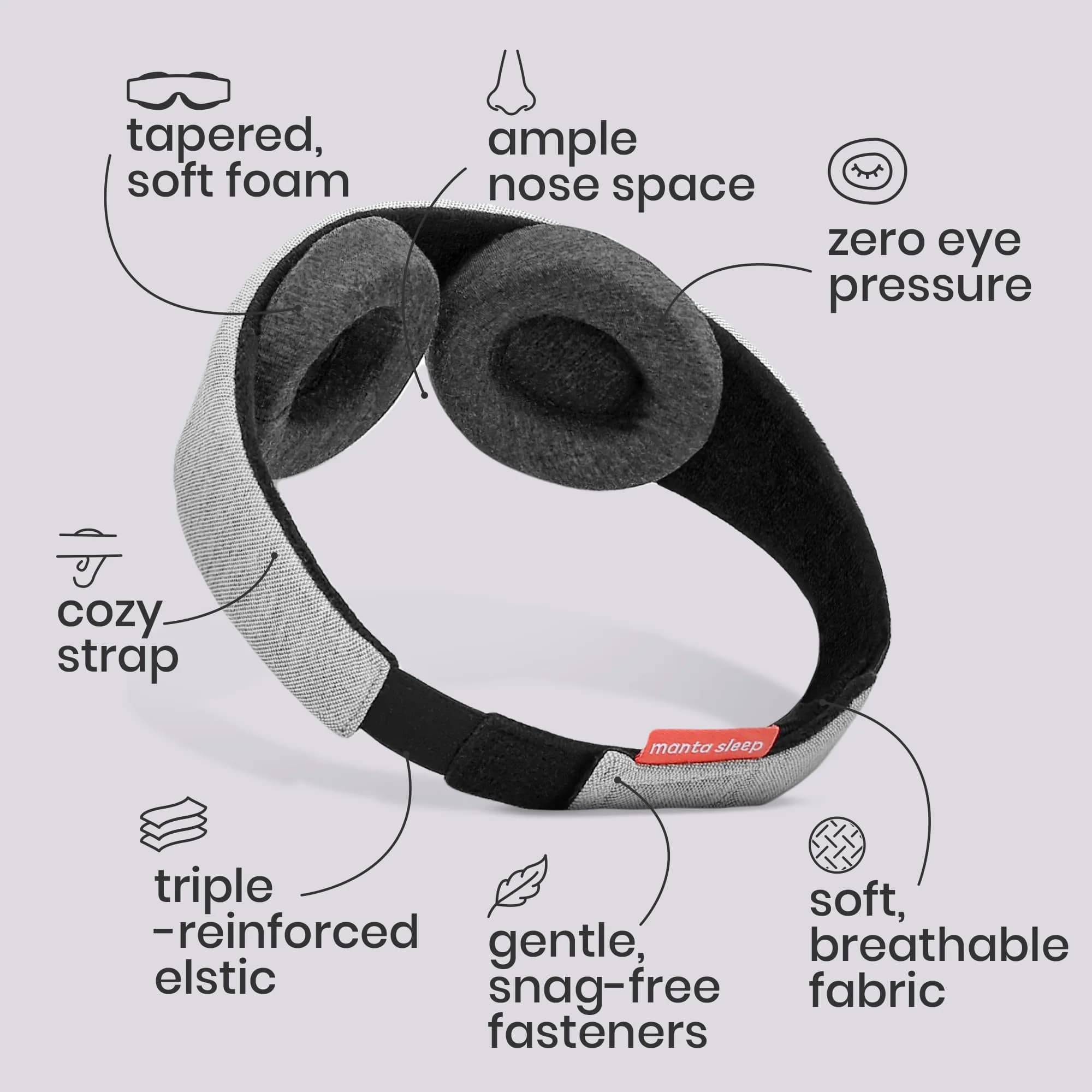 Manta Original Sleep Mask Gray | Maximum Blackout, Adjustable, Zero Eye Pressure, 1 Count - view 2