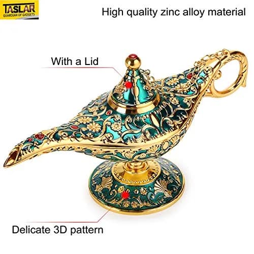 TASLAR Vintage Aladdin Genie Lamp Pot Green Zinc Alloy 7cm (2.76") | Collectible Arabian Costume Prop thumbnail 2
