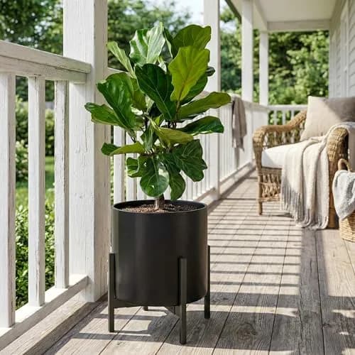FaithLand 12 Inch Fiberstone Planter | Lightweight Modern Cylinder Plant Pot with Drainage Hole & Plug thumbnail 5