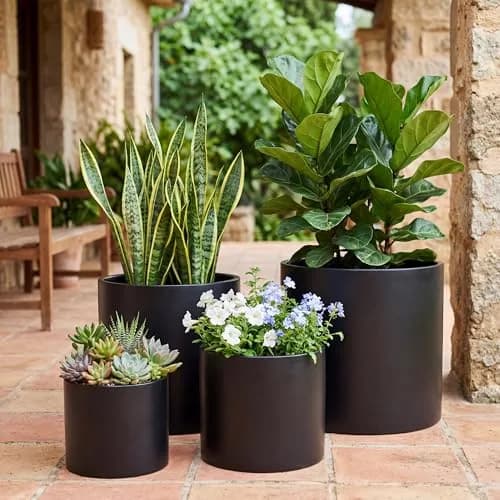 FaithLand 12 Inch Fiberstone Planter | Lightweight Modern Cylinder Plant Pot with Drainage Hole & Plug thumbnail 7