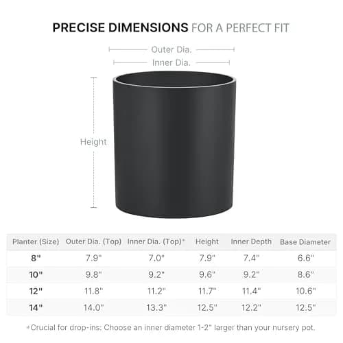 FaithLand 12 Inch Fiberstone Planter | Lightweight Modern Cylinder Plant Pot with Drainage Hole & Plug thumbnail 3