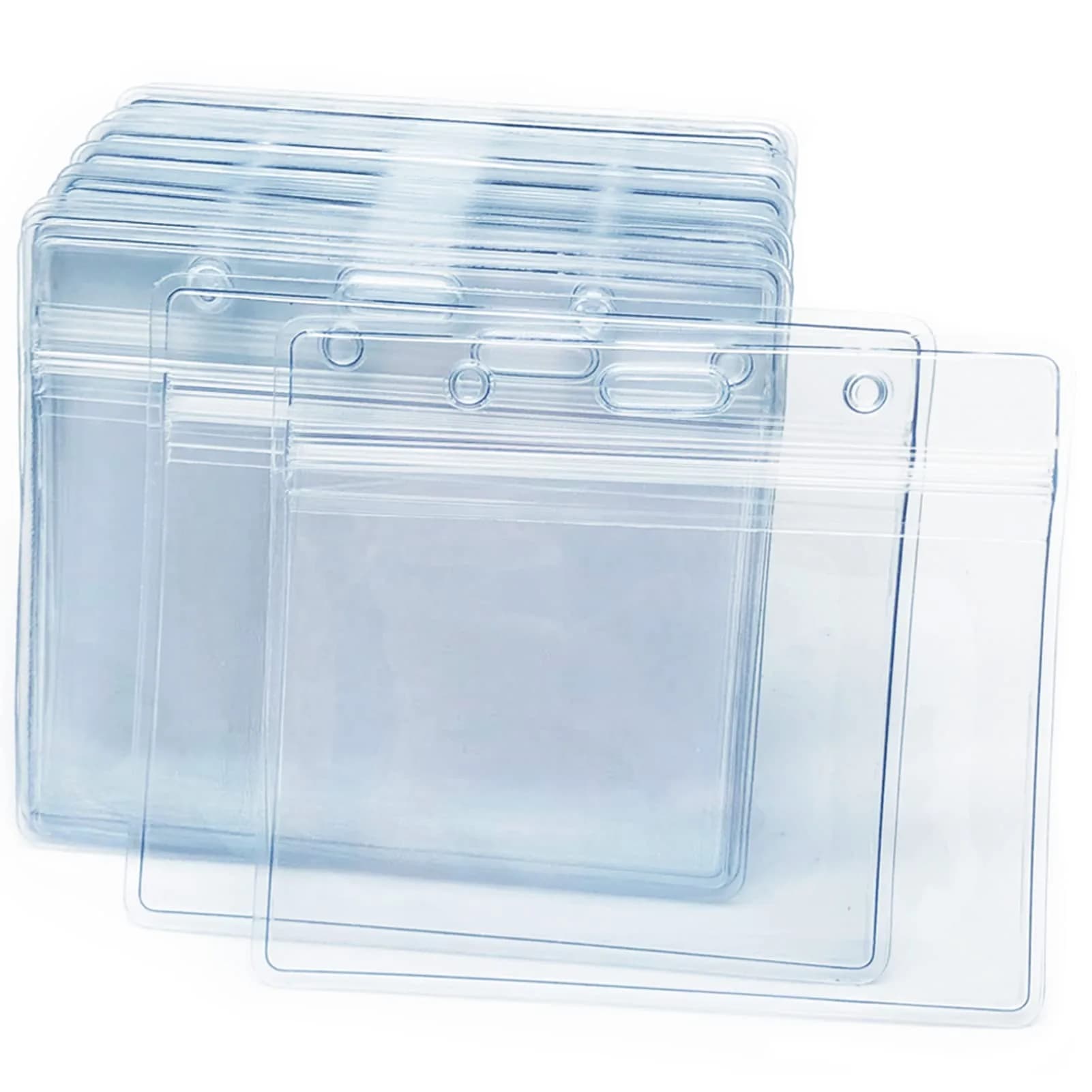 Orcielo 100 Pcs Clear Plastic Horizontal Name Badge ID Card Holders | Waterproof & Durable - main product image