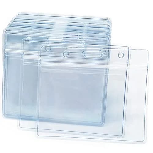 Orcielo 100 Pcs Clear Plastic Horizontal Name Badge ID Card Holders | Waterproof & Durable thumbnail 1