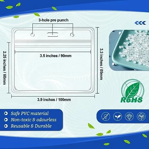 Orcielo 100 Pcs Clear Plastic Horizontal Name Badge ID Card Holders | Waterproof & Durable thumbnail 2